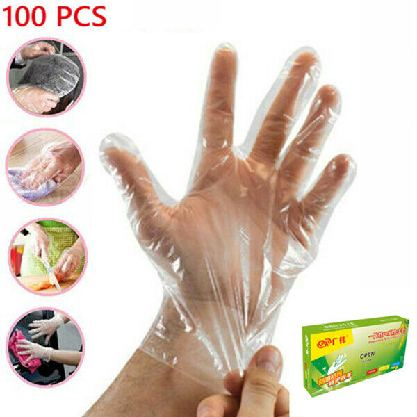 100x Disposable Plastic Gloves Polythene Boxed Food Prep Food Safe Small/Medium Size PE Food Grade Transparent Disposable Gloves