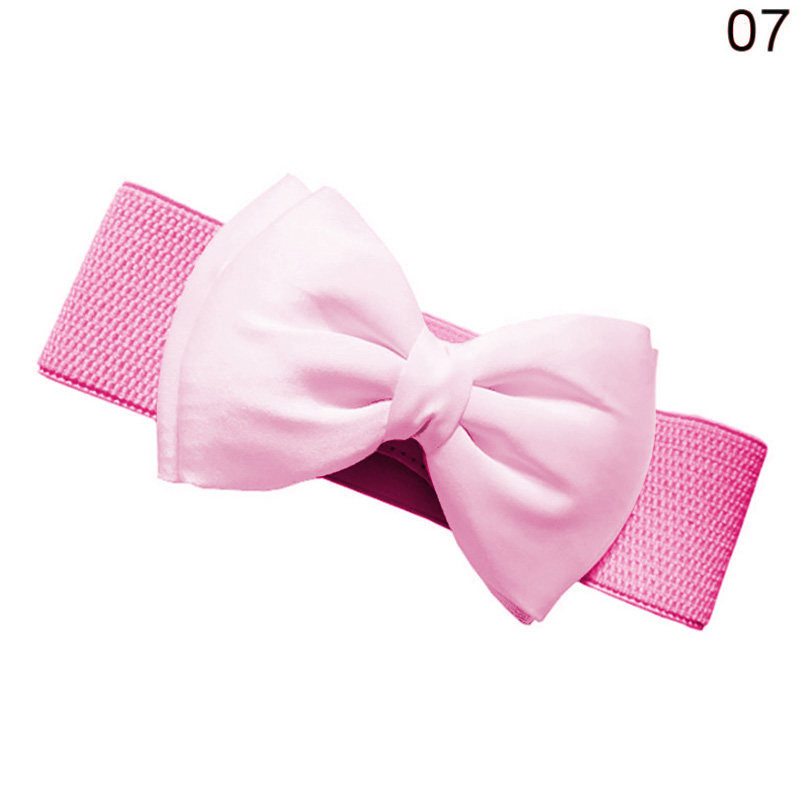 Women Bowknot Cummerbunds Elastic Bow Wide Stretch Bukle Waistband Belt 12 Colors Girl Dress Accessories Waist Belts: Pink