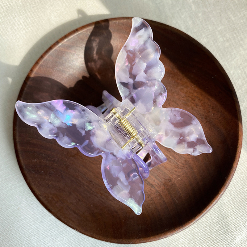 1 pieza Súper Hada estilo colorido mariposa Clip de pelo sirena Ji Grab Clip accesorios para el cabello disco agarre de pelo Clip de acetato: Morado