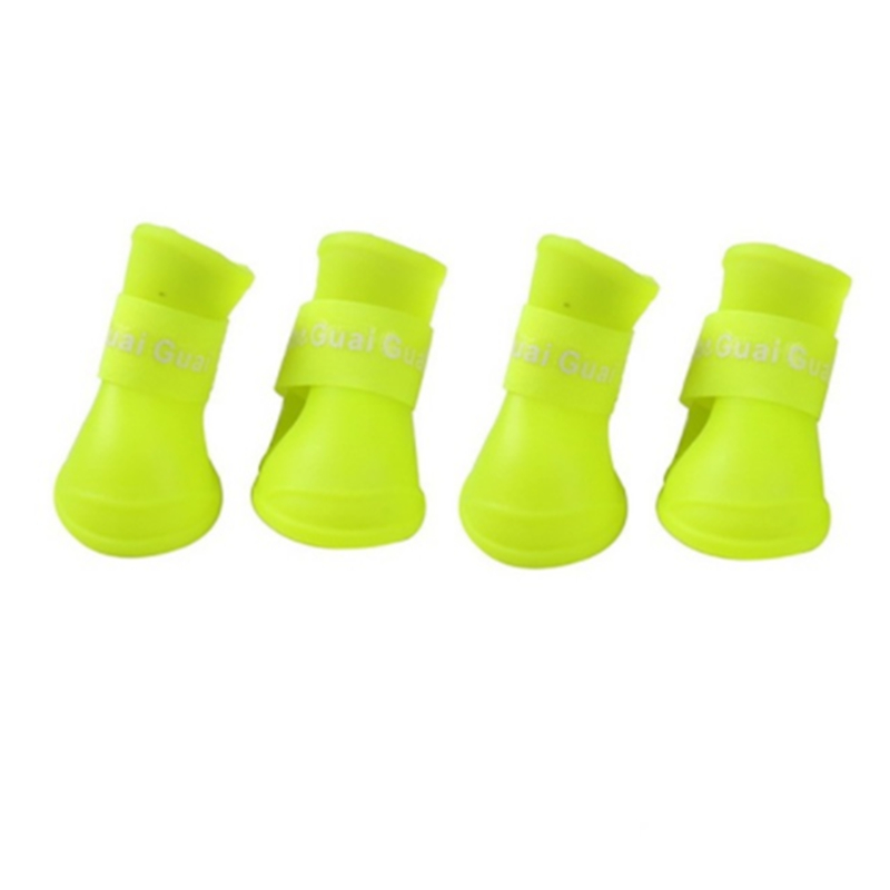 4 Stks/set Hond Schoenen Waterdicht Regen Pet Rubber Laarzen Duurzaam antislip Outdoor schoenen Candy Kleur Voor Kleine honden Puppy Teddy: Yellow / S