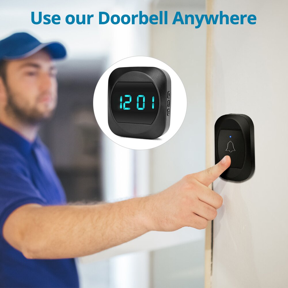 Stylish Wireless Doorbell Remote Door Bell Adjustable Volume with Time Shows for for Home Apartment Classroom Office Villas