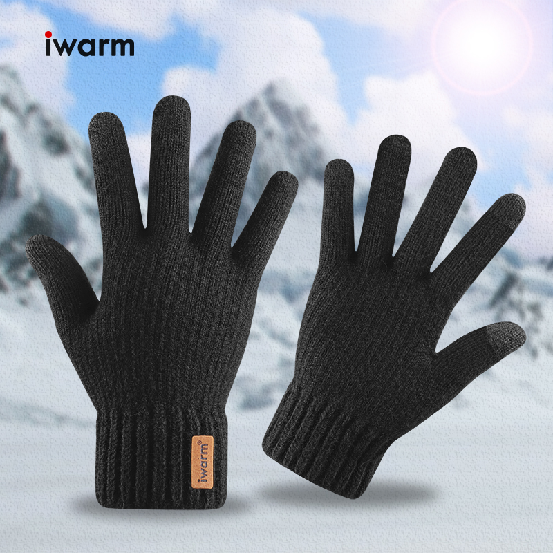 Iwarm Herfst En Winter Gebreide Warme Handschoenen Mannen Business Warm Houden Zwarte Handschoenen Wanten