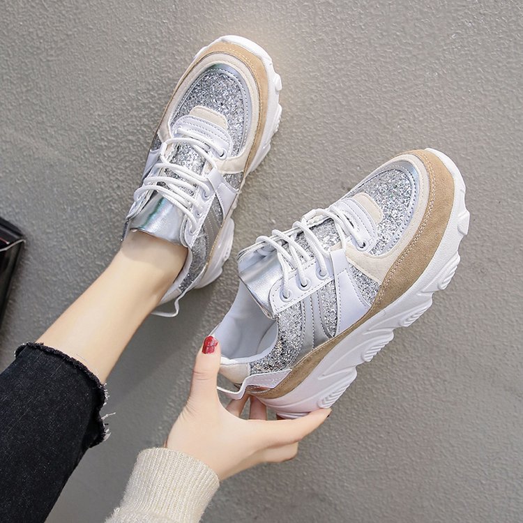 Ins super fire sneakers women Korean thick bottom student running shoes lace casual sports shoes fpr women ZZ-250: Beige / 5