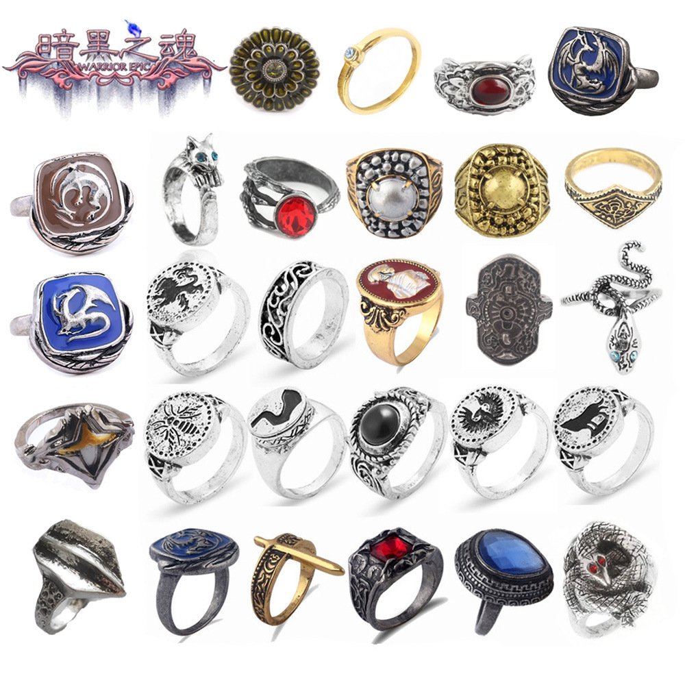 Game Dark Souls Ring Black Red Sapphire Vintage Style Ring Adjustable Metal Rings For Women Men Cosplay Jewelry Accessories
