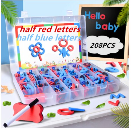 Magnetic Letters 208 Pcs Uppercase Lowercase Foam Alphabet ABC Magnets for Fridge Refrigerator Educational Toys Set: half red half blue