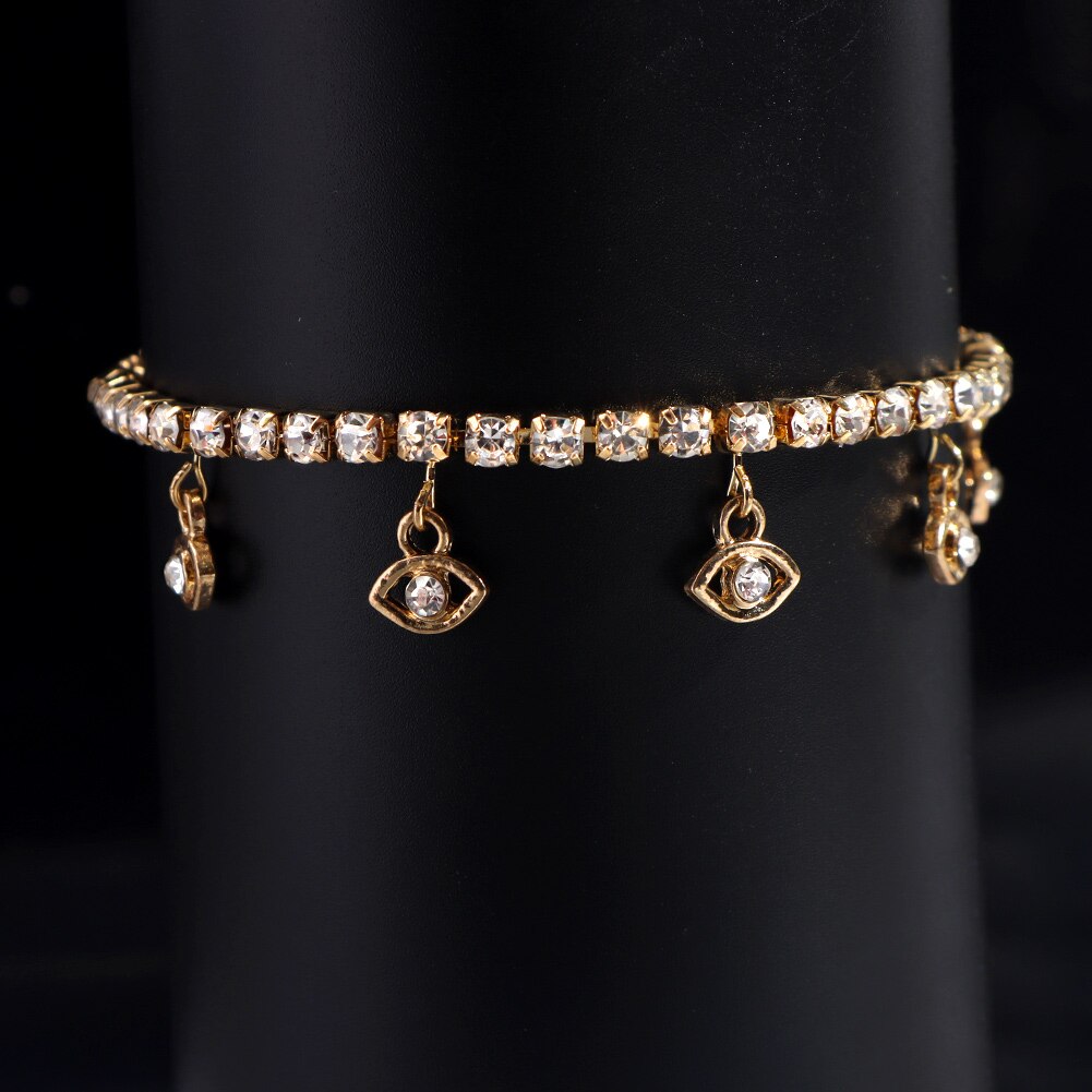 Flatfoosie Fashion Evil Eyes cavigliera a catena con strass per donna Bling oro argento colore cristallo Tennis cavigliera gioielli braccialetto