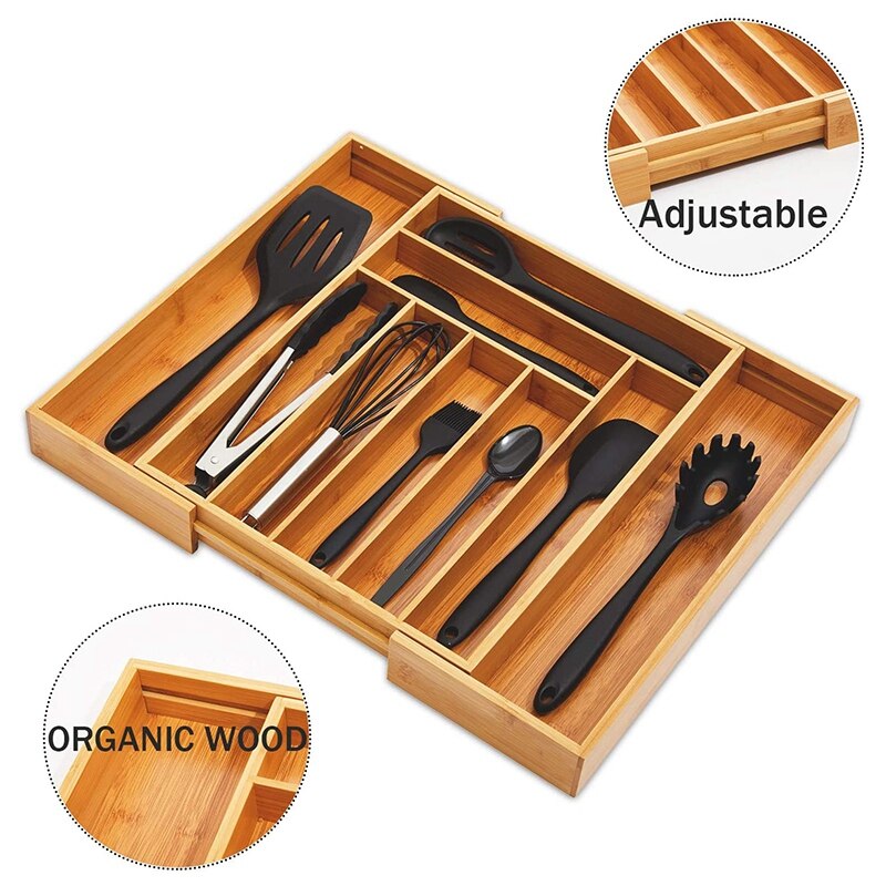 RMR Home Bamboe Zilverwerk Lade Organizer - Uitbreidbare Keuken Lade Organizer en Gebruiksvoorwerp Organizer, Perfect Size Bestek Lade Tray met Lade Verdelers voor Keukengerei en Bestek (7-9 sleuven RMR Home Bamboe Zilverwerk Lade Organizer - Uitbreidbare Keuken Lade Organizer en Gebruiksvoorwerp Organizer, Perfect Size Bestek Lade Tray met Lade Verdelers voor Keukengerei en Bestek (7-9 sleuven