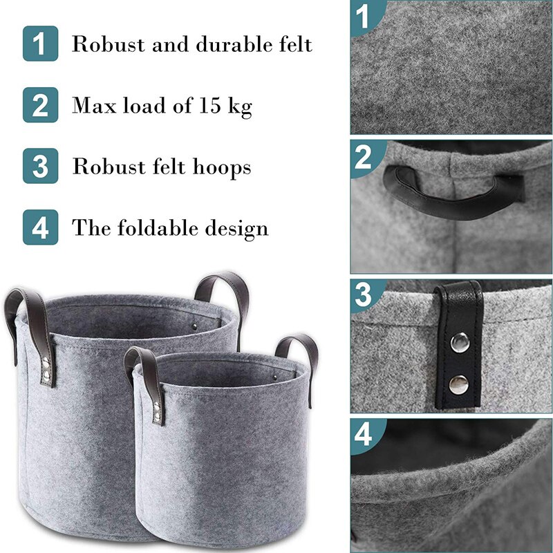 Felt Storage Basket Living Room Tea Table Gray Sundries Storage Basket Cloth Felt Storage Box Bedroom Socks Round Barrel Storage