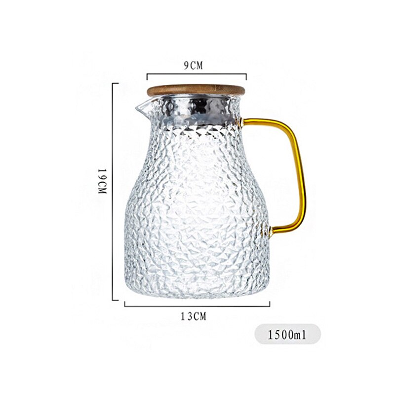Gennemsigtig glas vandkande / koldt vand tekande glas rustfrit stål flow låg vandkaraffel med håndtag varmebestandigt tekande sæt: 1. l