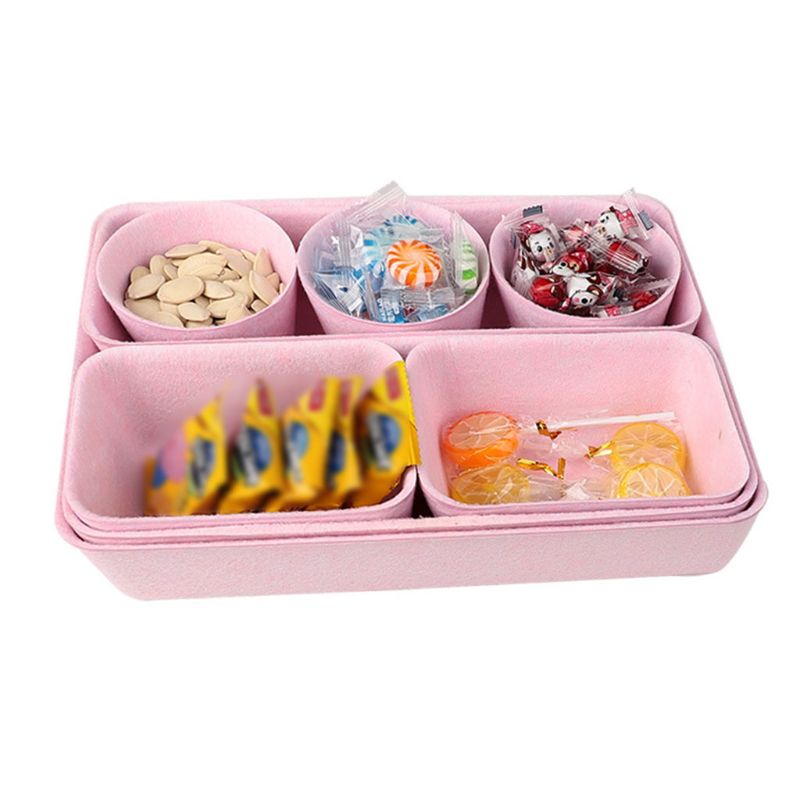 8 in 1 filt kontor skuffe arrangør bakker skuffer arrangører skraldespande skillevæg opbevaringsbakker organisator bin til makeup smykker: Lyserød