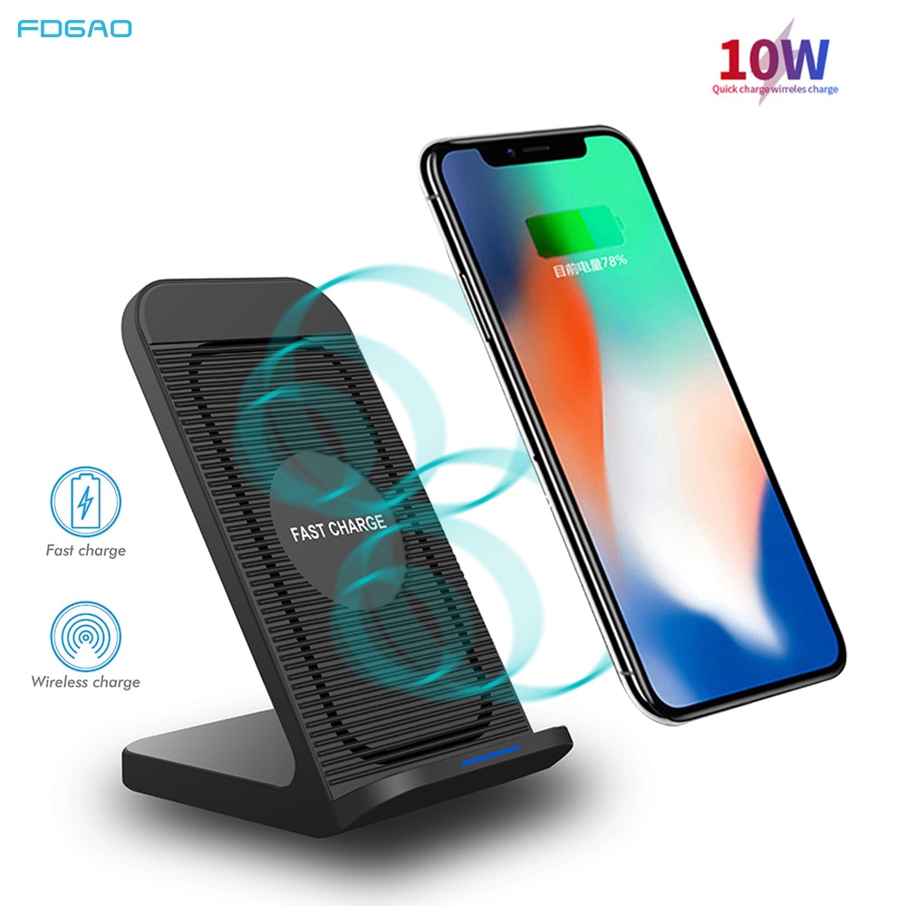 Fdgao qi carregador sem fio titular 10w suporte de carregamento rápido com ventilador refrigeração para iphone 11 pro max xr xs max x 8 samsung s20 s10 s9