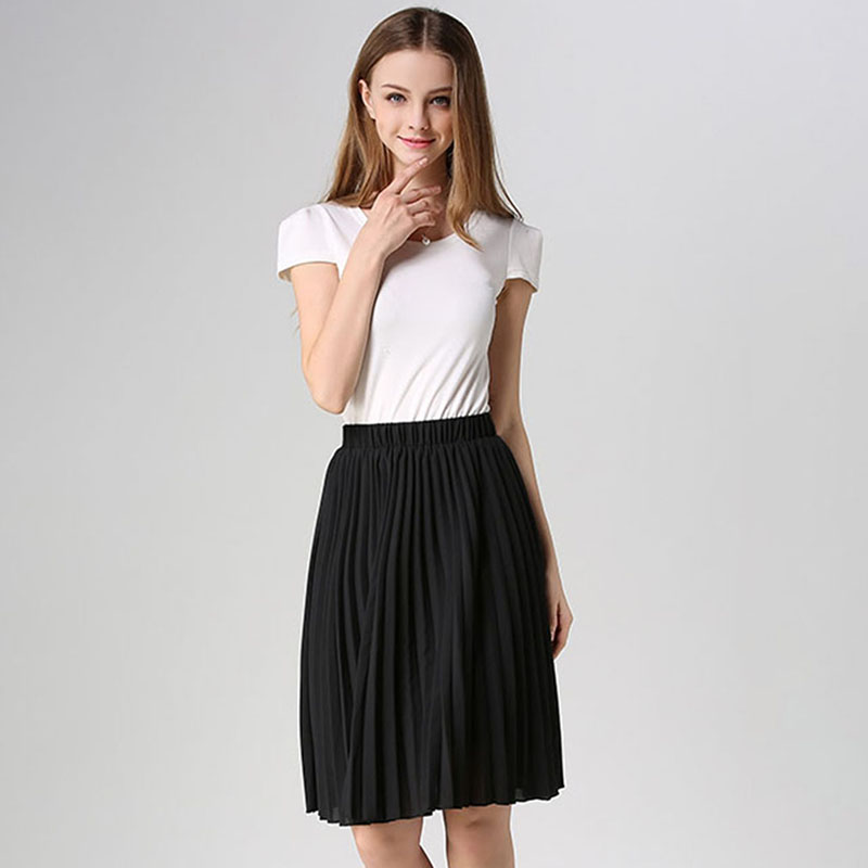 Falda plisada de gasa para mujer, faldas tutú Vintage de cintura alta, Saia Midi Rokken para mujer, falda Jupe de estilo veraniego 2024: Negro