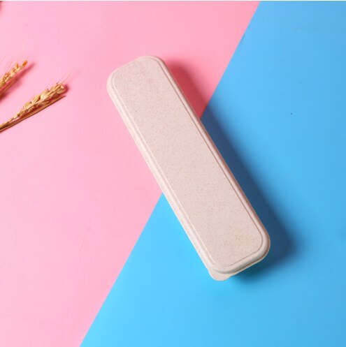 Fork Spoon Box with Lid Wheat Straw Cutlery Box Portable Tableware Cutlery Box Dinner Set Travel Packaging Storage Box Table Set: B-Beige