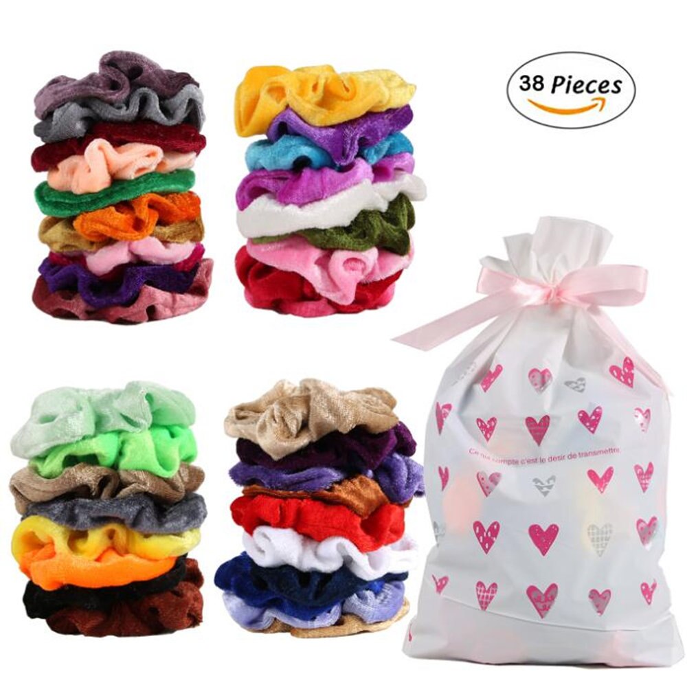 Cintas elásticas para el pelo Vintage, 50 colores, elásticas de terciopelo, para mujer, diademas, sombreros de niña, lazos para el pelo de goma lisos: 38Pcs