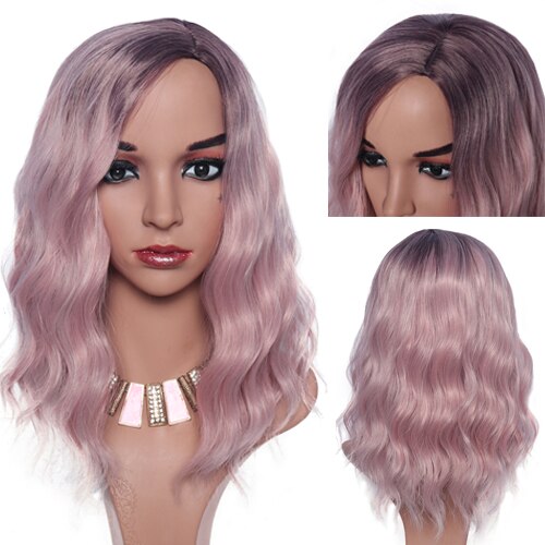 Czarne krótkie peruki z kręconymi włosami Natural Color Bob peruki dla kobiet 16 "syntetyczne włosy damskie zastępują tanie peruki: Ombre Pink