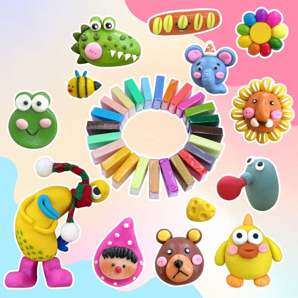 Neue 24/32 Farben Polymer-Tonblöcke DIY Bunter Ofenhärtender Ton Leichtgewichtiger Modellierplastik für Kinder