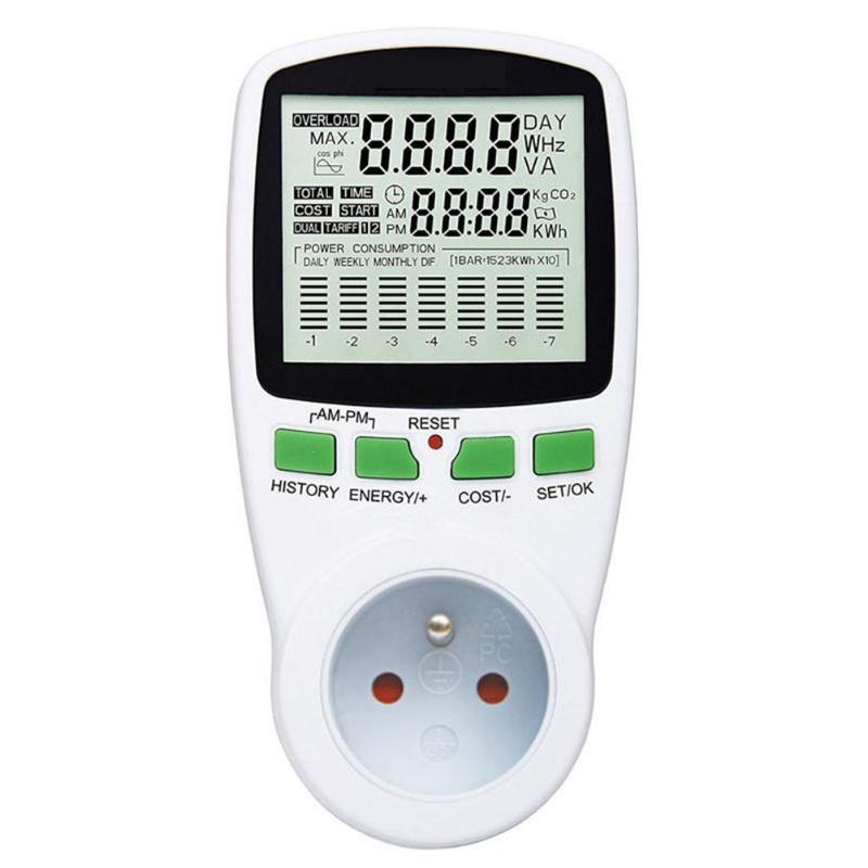 Ac power meter 220v digital wattmeter eu energimåler watt monitor analysator: Grå
