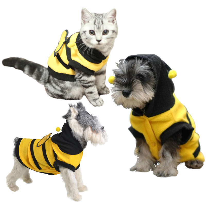 Pet Cat Clothes Funny Soft Bee Costumes Coat Four Seasons Fleece Cat Clothing For Small Cats Kitten Hoodie Puppy Dog Clothes