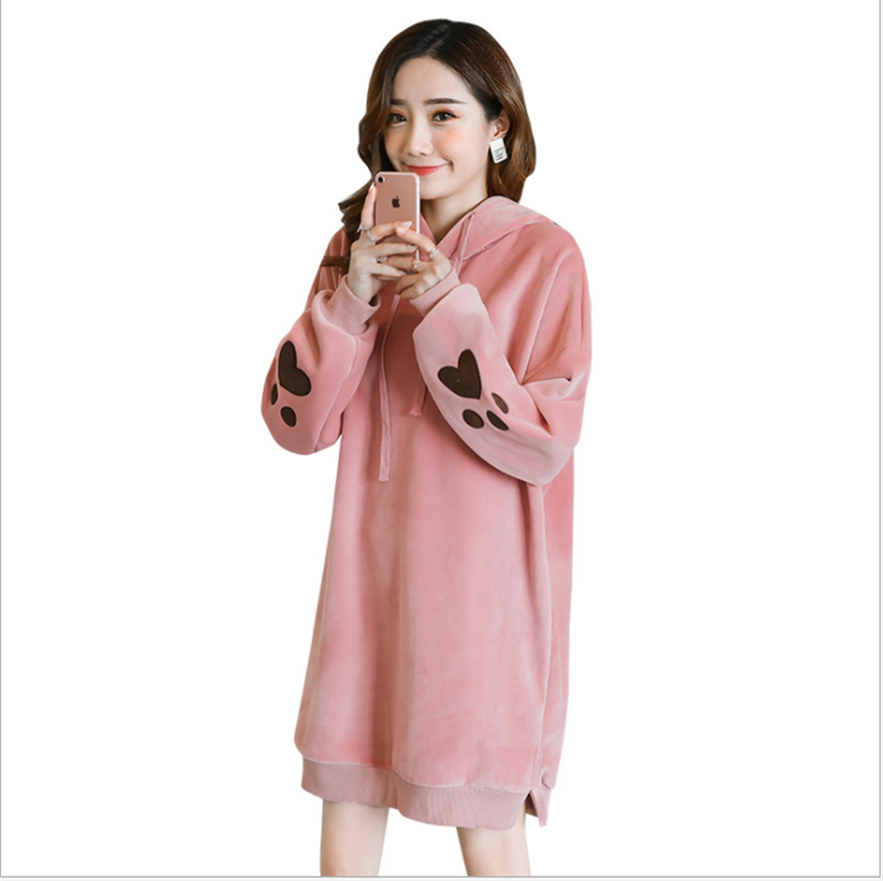 Maternity Velvet Hoodies Tops Rabbit Hooded velvet sweater Dress Autumn Winter Pregnancy Clothes Coat Hoodie For Pregnant Women