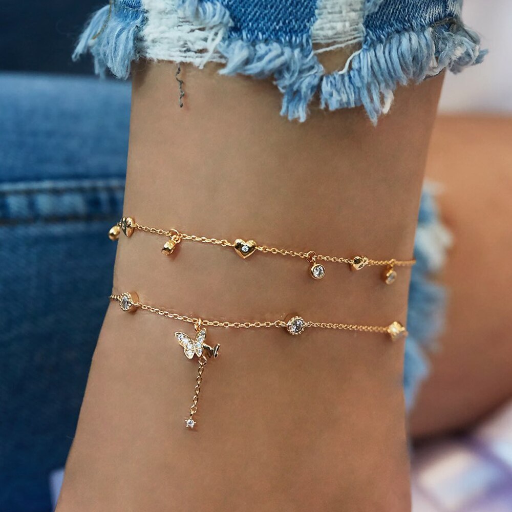 Double Layered Anklet Rectangle Star Pendant Anklets For Women Jewelry Layered Chain Leg Bracelet Tobilleras pulsera: 17