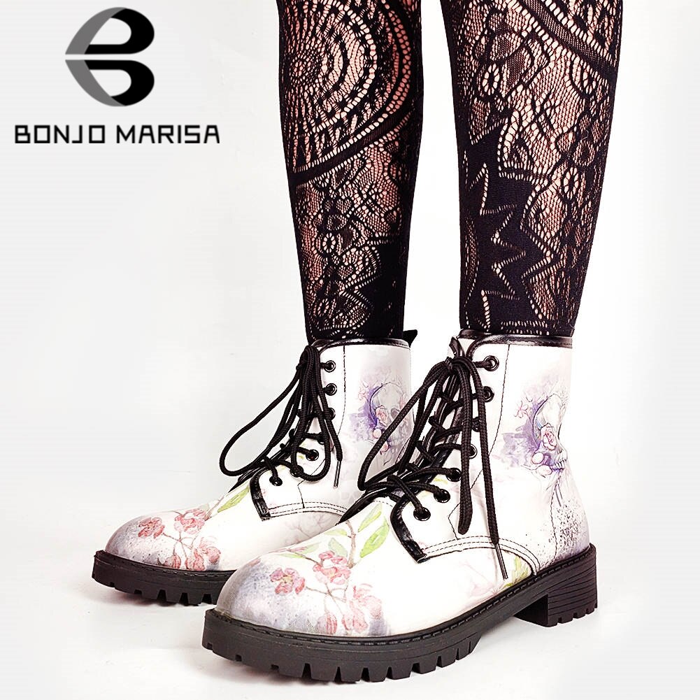 Vrouwelijke Gothic Schedel Koel Laarzen Lace Up Cool Punk Chunky Platform Laarzen Vrouwen Koele Casual Floral Schoenen Vrouw