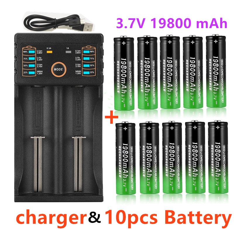 18650 Lithium Batteries Flashlight 18650 Rechargeable-Battery 3.7V 19800 Mah for Flashlight + USB charger