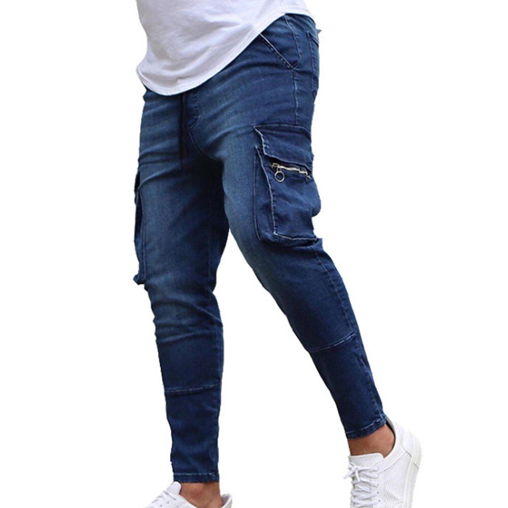 Fermeture éclair hommes coupe ajustée Denim pantalon hommes poches Stretch crayon jean décontracté plaine pantalon automne Denim bas