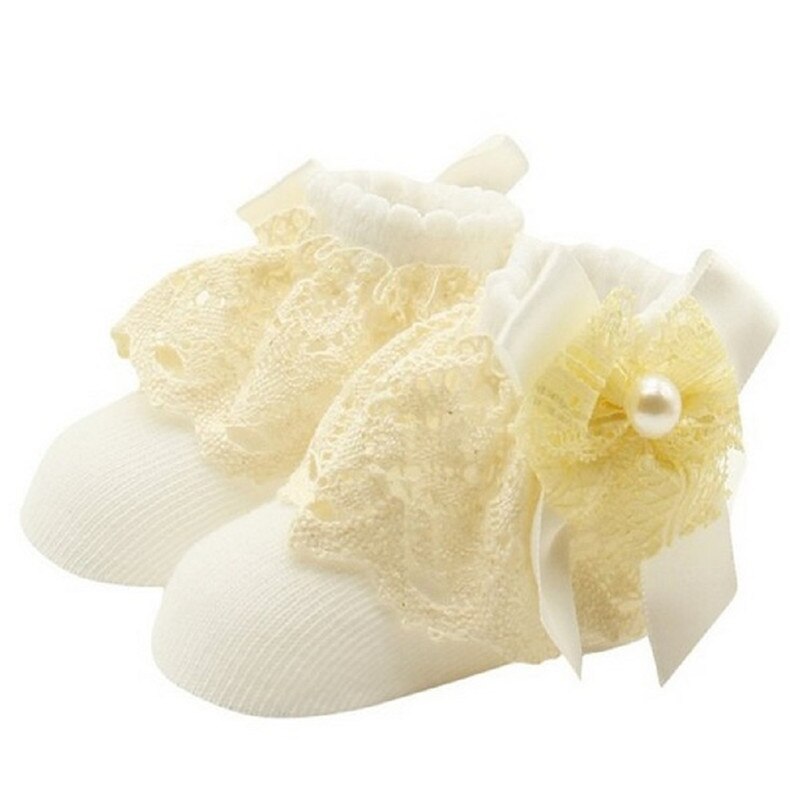 Miúdos bonitos Do Bebê Meninas Lace Ruffle Folhos Ankle Bow Meias Princesa Meias de Algodão Meias Curtas: WHITE