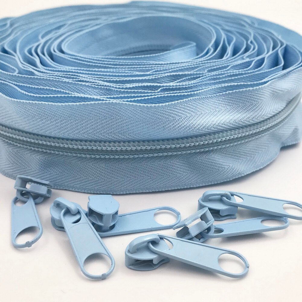 #5 5 Meter 24 Farben Nylon Spule Reißverschlüsse durch sterben Hof mit 10 stücke Schieberegler für DIY NäHenne Schneider handwerk Taschen: 183 Süssigkeit Blau