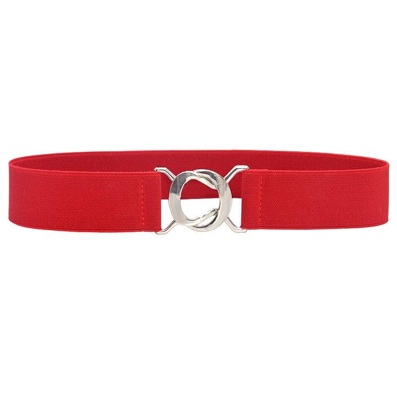 Elastic Wide Waist Belt Metal Buckle Ladies Dress Belt Solid Color Black Women Belts: red