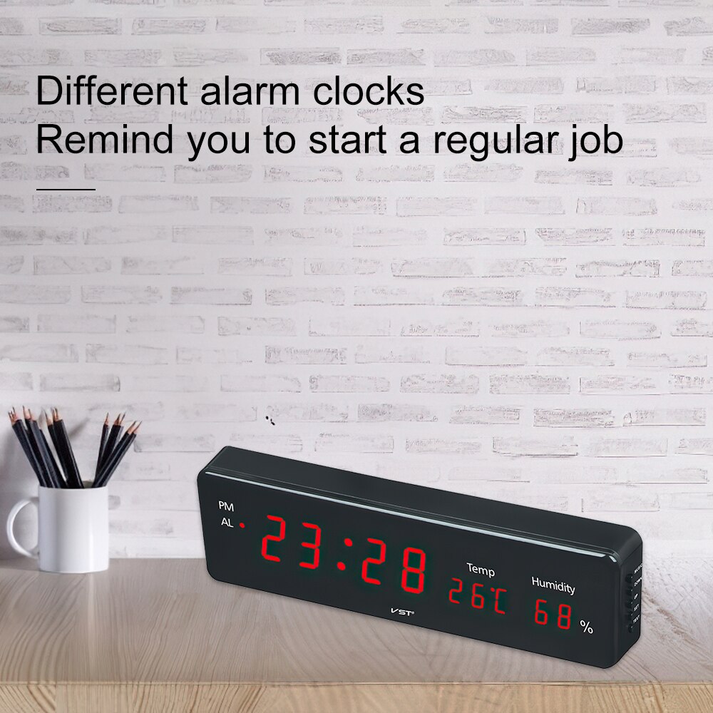 Digital Wall Clock USB Big LED Time Calendar Temperature Humidity Display Desk Table Clocks Electronic Wall Watch EU Plug