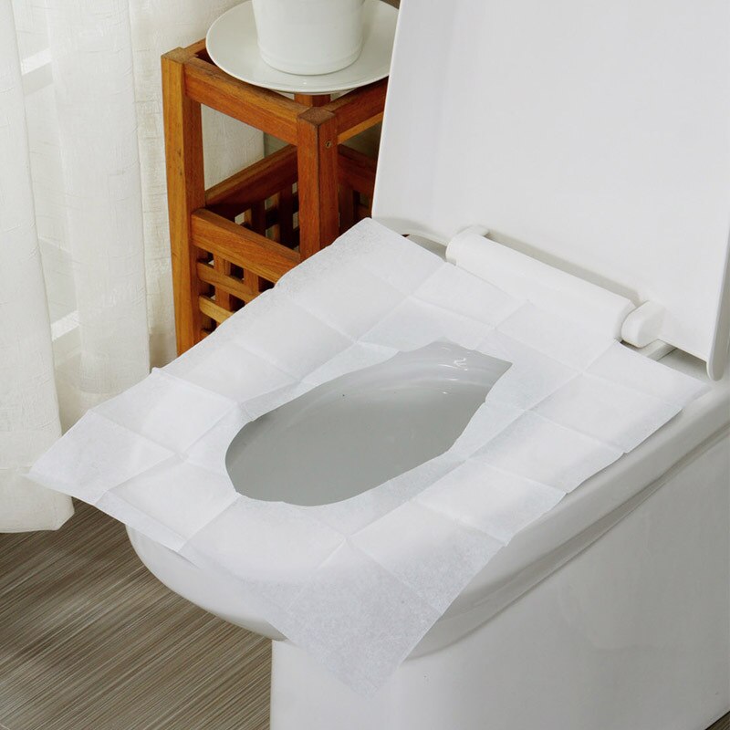 Funda de papel desechable para asiento de inodoro, almohadilla impermeable para asiento de inodoro de viaje, accesorios de baño, 5 paquetes/50 Uds.