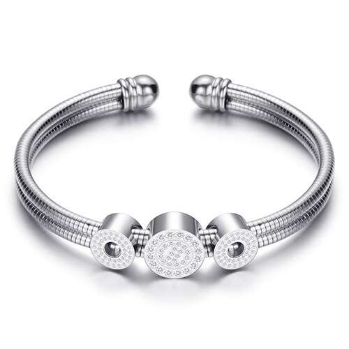 Ajustável aberto aço inoxidável pulseira pulseiras 3 cor manguito pulseira para mulher jóias presente para mulher: silver