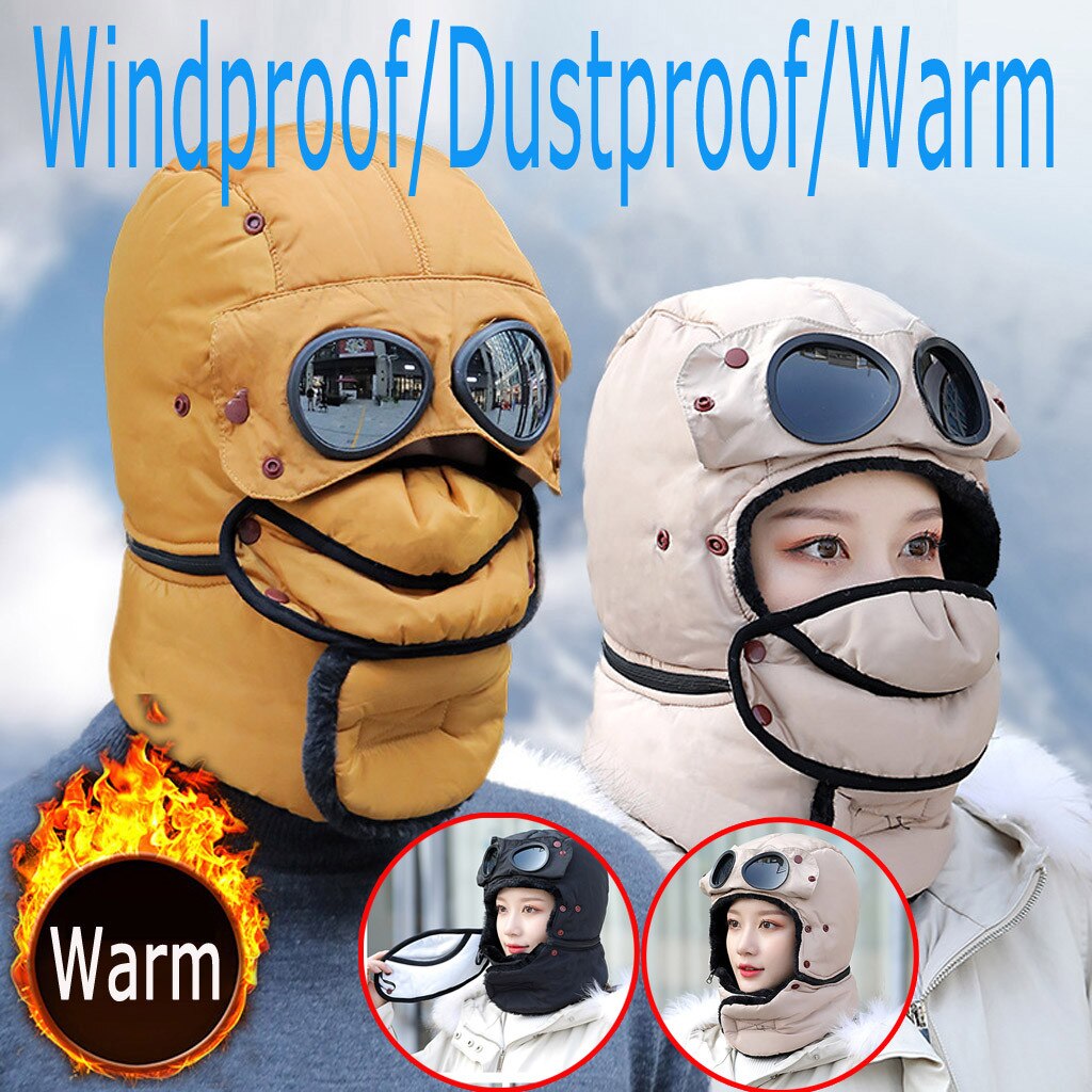 Vrouwen Effen Kleuren Winter Warm Winddicht Hat Fietsen Skiën Warme Winter Cap Hooded Sjaal Met Bril Cool Balaclava