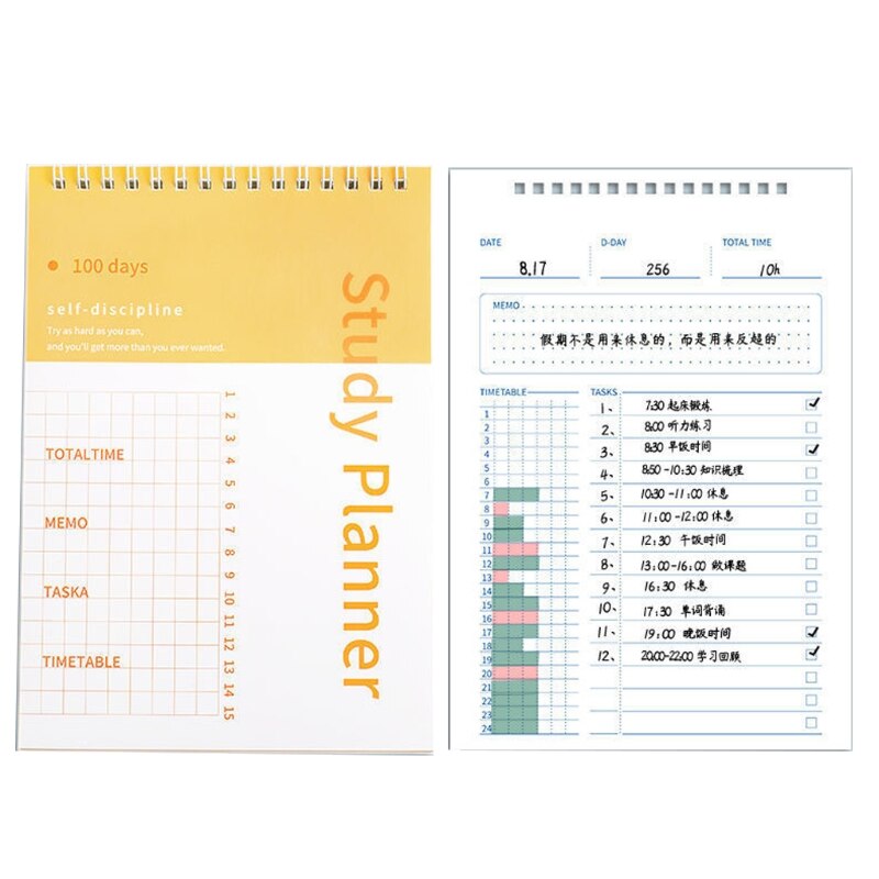 100 Days Study Planner A5 Spiral Schedule Planner To-do-list Vertically Flipping 50 Sheets Tearable Ideal for student