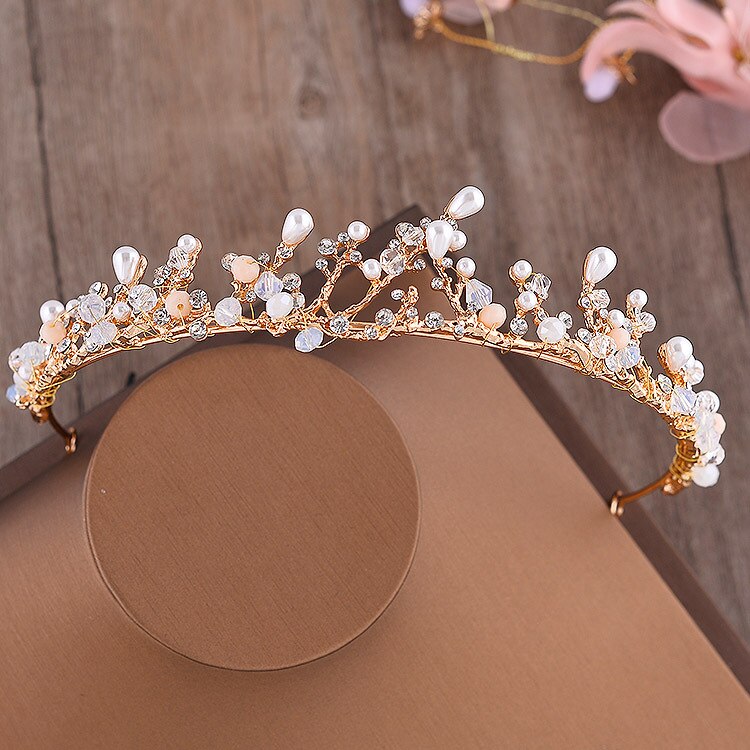 Jonnafe Gouden Tak Parels Tiara Ketting Oorbellen Bruiloft Sieraden Set Handgemaakte Bruids Accessoires Vrouwen Sieraden Sets