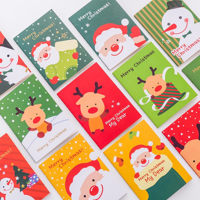 (5 stuks/partij) Korea Briefpapier Vrolijk Kerstfeest Pocket Notepad Leuke Cartoon Mini Notebook