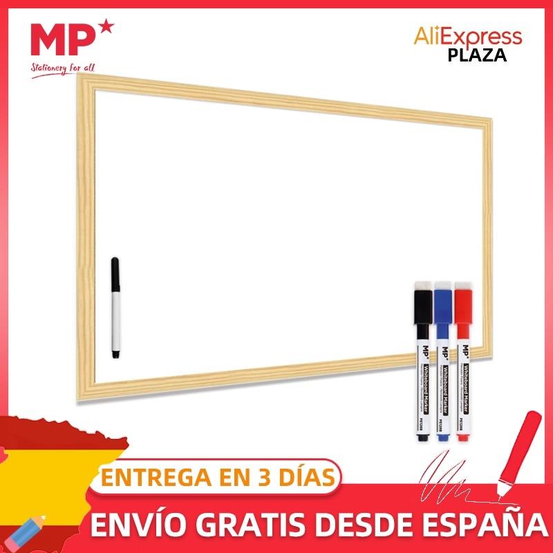 MP Pizarra Blanca con Marco de Madera Resistente Tablero Pared Magnética Decoración Escritura Fácil Instalación Borrar Oficina Escuela Hogar Tienda 3 Tamaños Grande Pequeña con Rotuladores Suministro Accesorio
