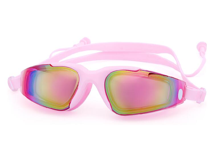 Zwembril heren dames anti-condens oordopjes voor volwassenen arena zwembril gafas natacion waterdichte zwembril: Roze