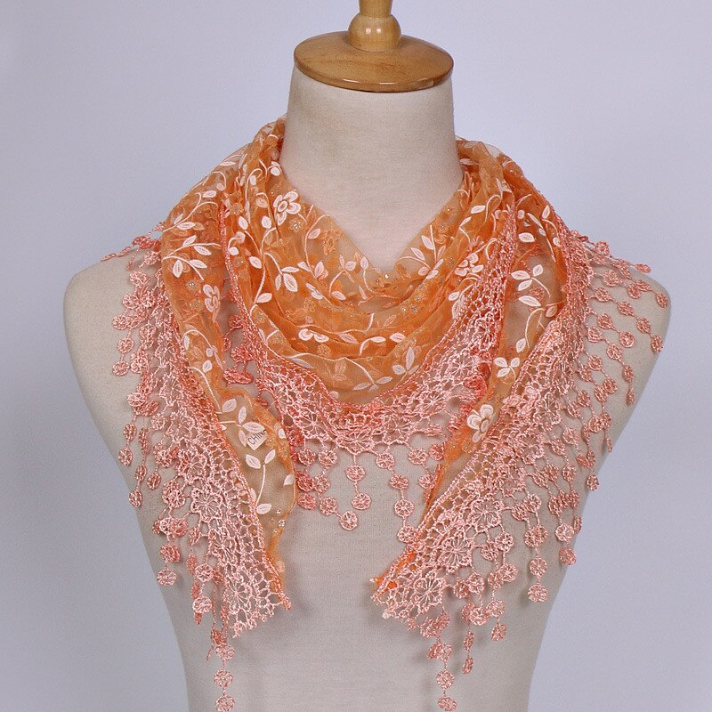 Women Lace Tassel Triangle Scarf Sheer Metallic Women Floral Scarves Shawl Female Triangle Bufanda Mujer Hollow Scarf #A