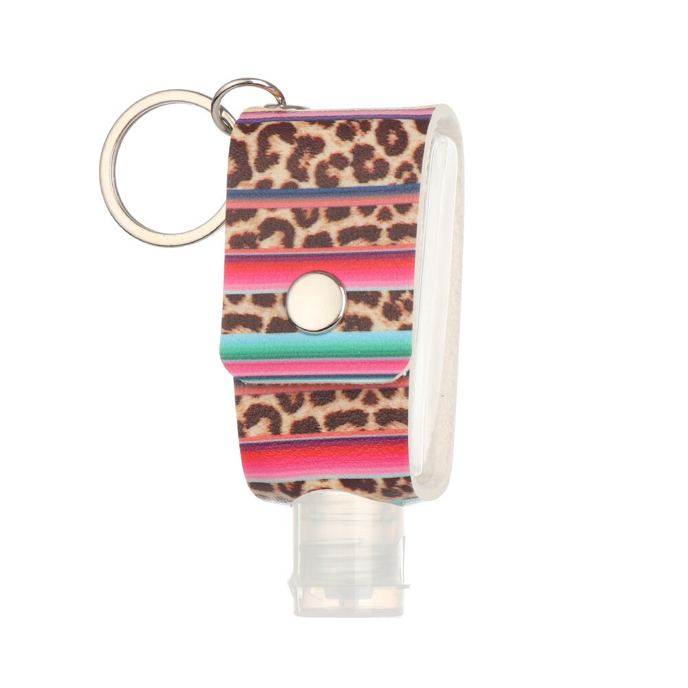 30ml Hand Sanitizer Bottle Portable Keychain Holder Travel Reusable Bottle Hand washing gel Sub-bottling with Keychain Carrier: Rainbow Leopard