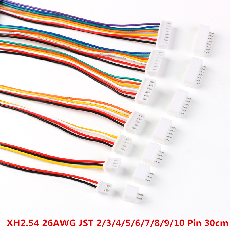 10 conjuntos jst xh2.54 xh 2.54mm conector do cabo de fio 2/3/4/5/6/7/8/9/10 pinos passo macho tomada fêmea 300mm fio 26awg