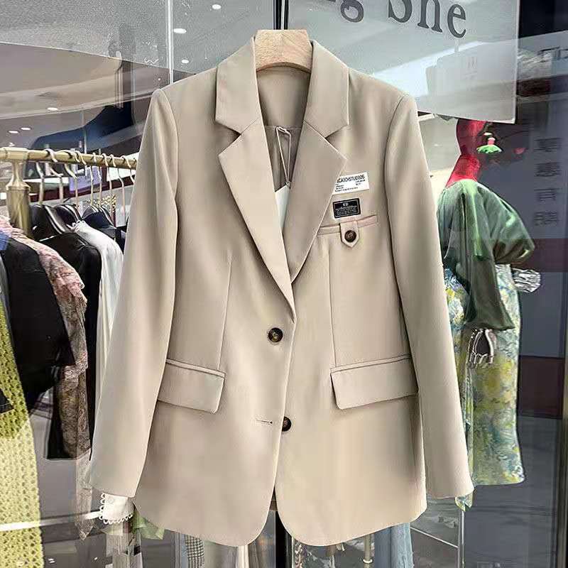 Veste ample décontractée pour Femme, Blazer blanc à mi-longue durée, printemps-automne: Khaki / M