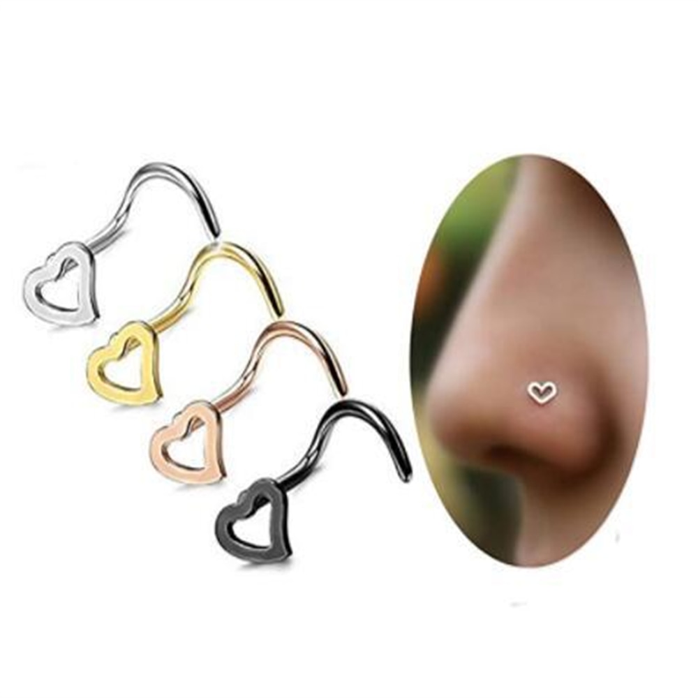 Clous de nez multicolores en acier inoxydable, en forme de cœur, anneaux de nez, crochets, Piercing, bijoux pour le corps