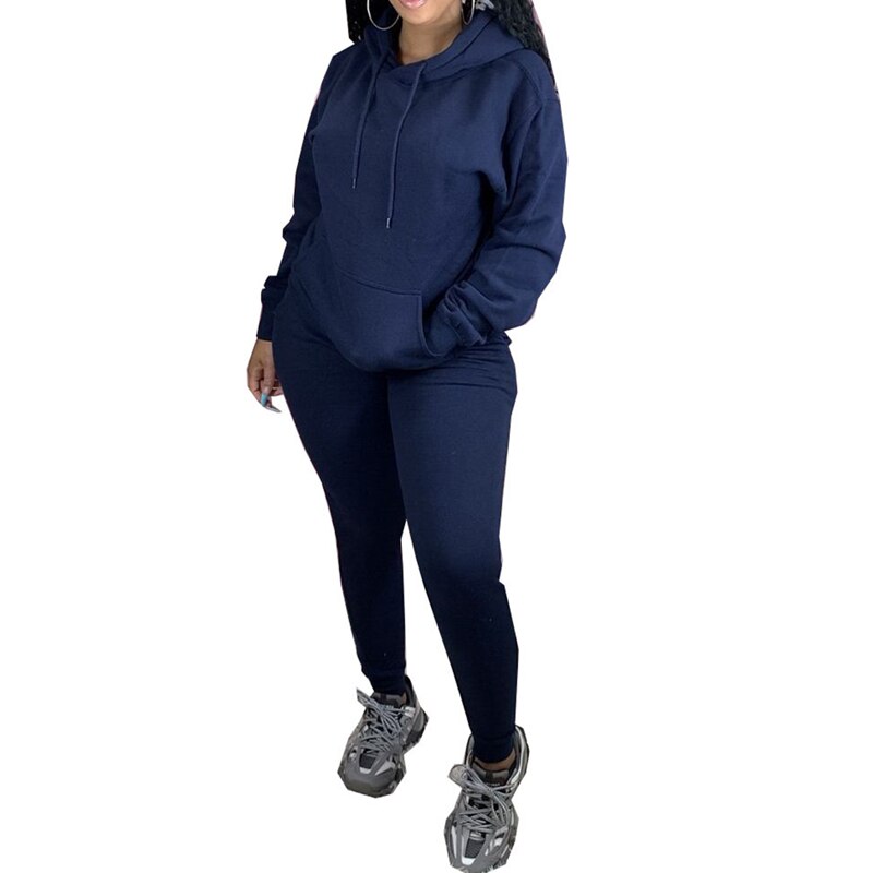 Ensemble de survêtement 2 pièces pour femme, sweat-shirt à manches longues, couleur unie, sweat à capuche + legging moulant, tenue de sport décontractée