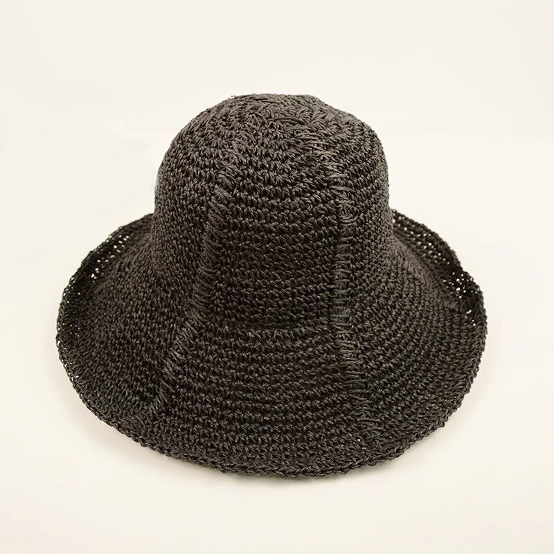 Sommerhat damer strandsolhat åndbar bøttehætte damer afslappet halm solsejl håndlavet hæklet foldbar stråhat feminino