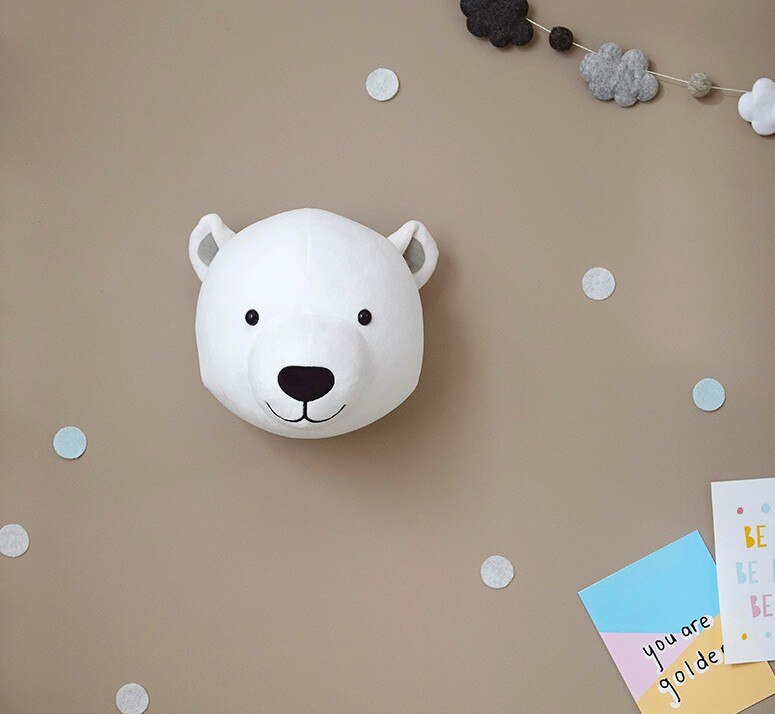 Cabezas de animales 3D para decoración de habitación de niños, Cabeza de unicornio, ciervo y elefante, colgante de pared para habitación de niños, decoración de habitación infantil: Bear without hat