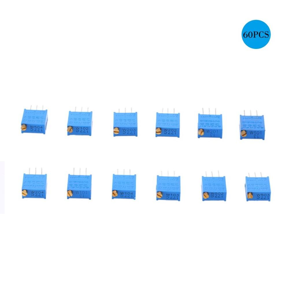 60pcs Assorted Kit Variable Resistor Resistive each 5pcs 3296w 12value Potentiometer Variable Resistor Assorted Kit