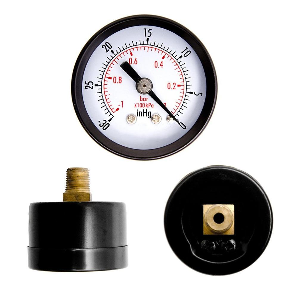 Vacuum Manometer Mini Dial Air Vacuum Pressure Gauge Meter Stable Pressure Tester 1/4" Center Back -30HG/0PSI