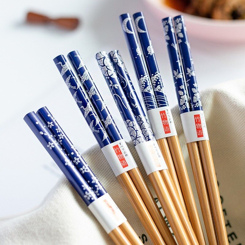 Bamboo Chopsticks Tableware Box 5 Pairs Chopsticks Chopsticks Set Korean Kitchen Supplies Natural Bamboo Flatware